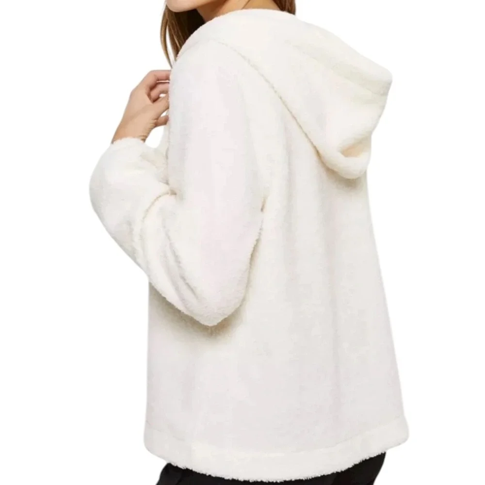 NWT LOFT V-Neck Sherpa Hoodie Ivory Pullover Sweater Top Size Small Cozy Lounge - Picture 2 of 14